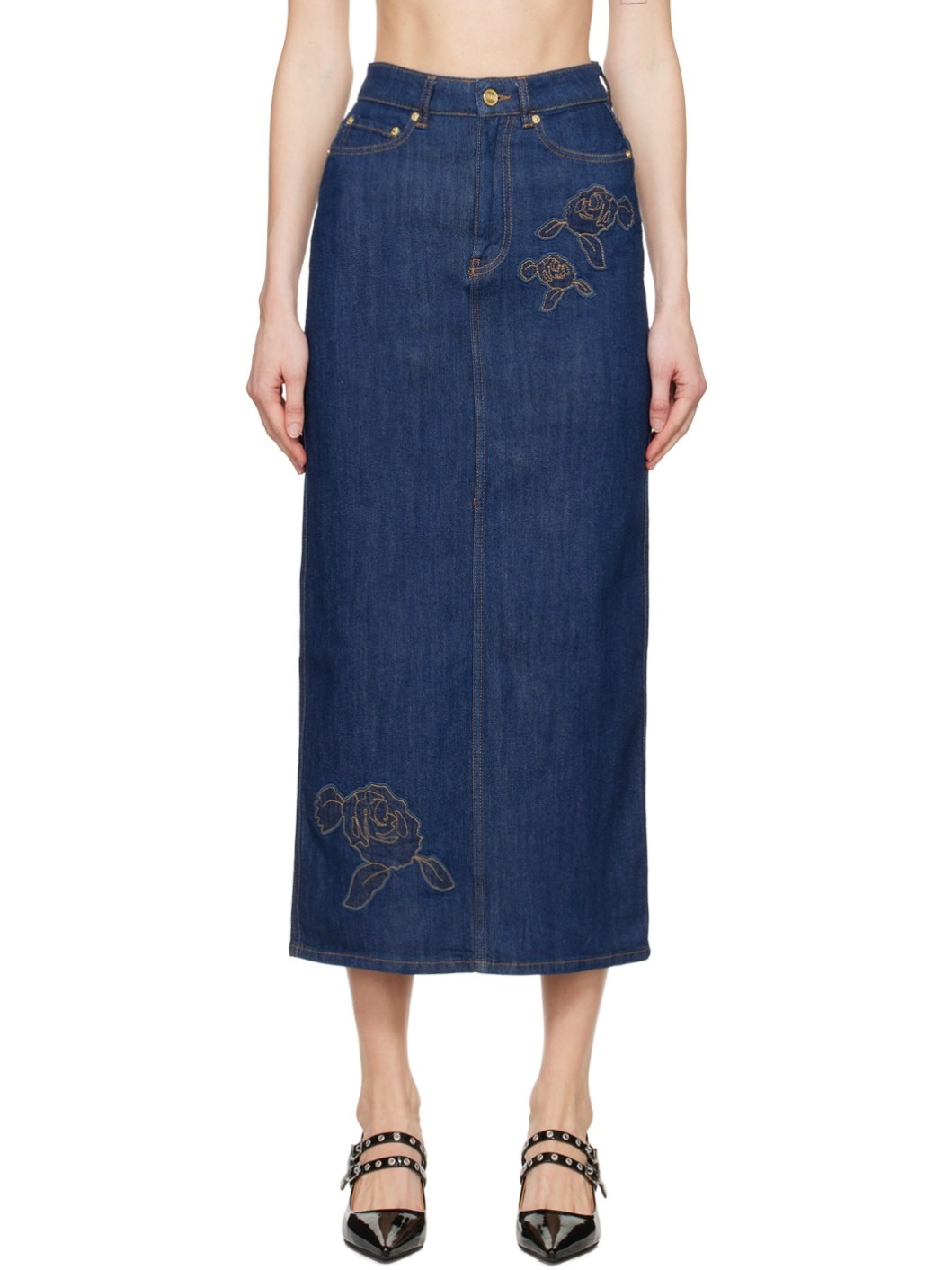Blue Rose Denim Maxi Skirt - 1