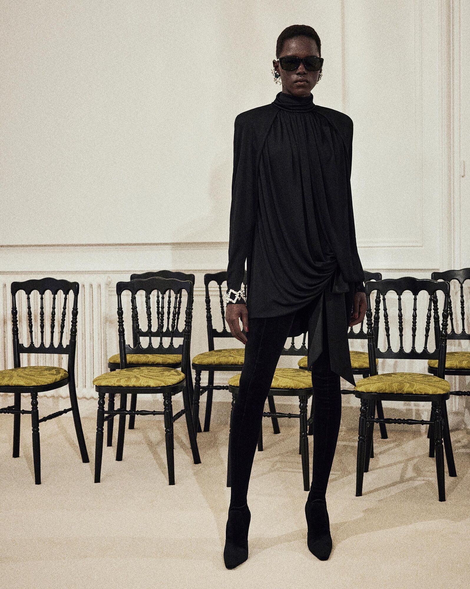 【SAINT LAURENT】DRAPED JERSEY DRESS●744258Y6H331000 a23_saint-laurent_a23-saint-