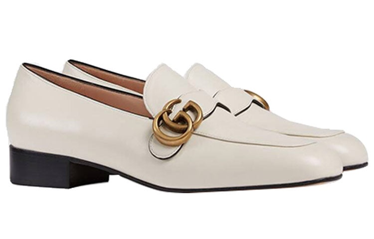 (WMNS) Gucci Double G Leather Loafers 'White' 602496-C9D00-9022 - 2