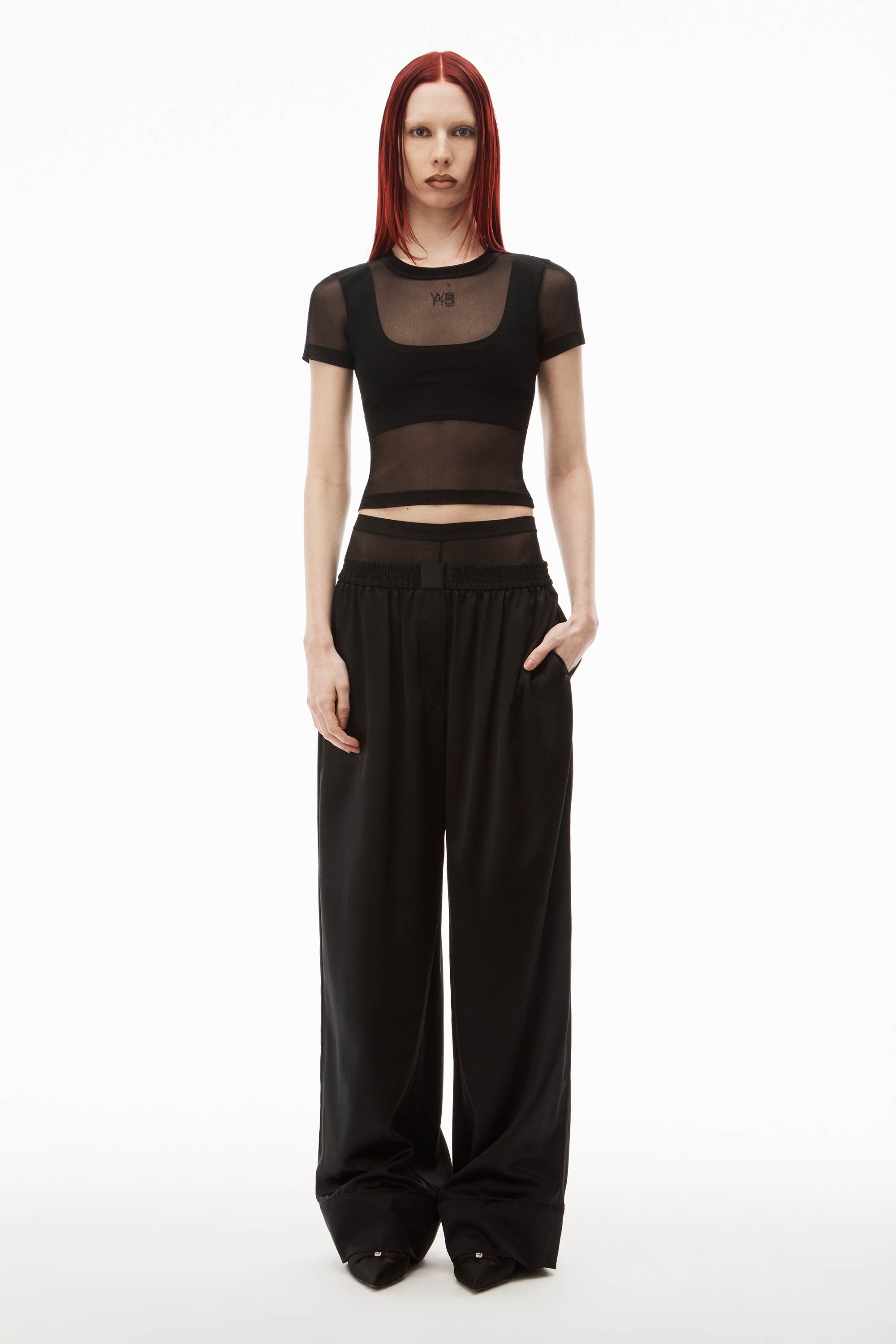 Alexander Wang SHORT SLEEVE TOP IN GAUZY MESH | REVERSIBLE