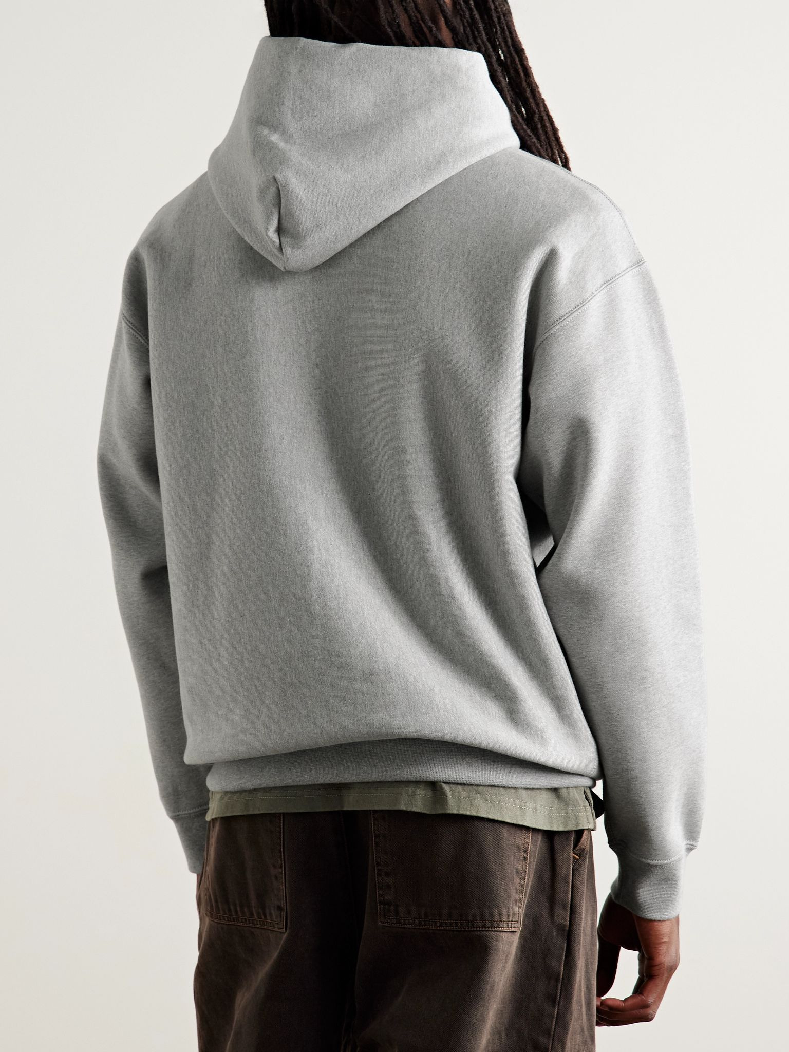 Solo Swoosh Logo-Embroidered Cotton-Blend Jersey Hoodie Gray - 3
