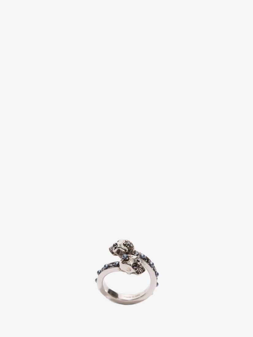 Wrap-around Skull Ring in Antique Silver - 1