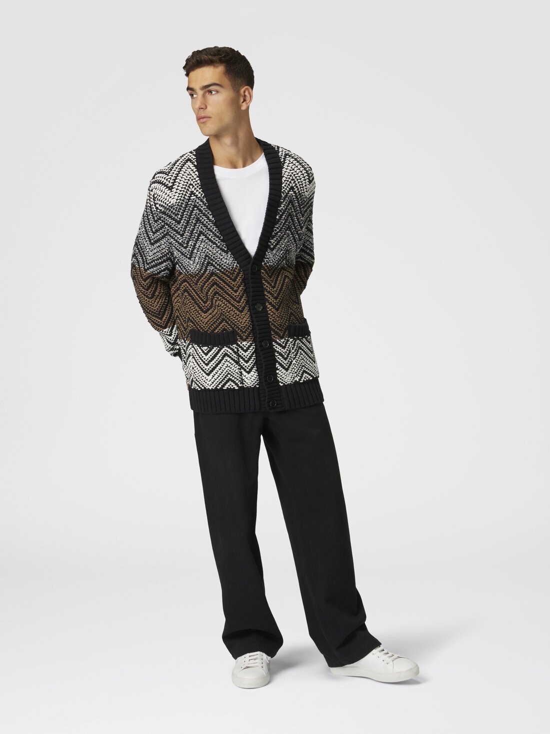 Crochet knit cardigan with macro zigzag and pockets - 2