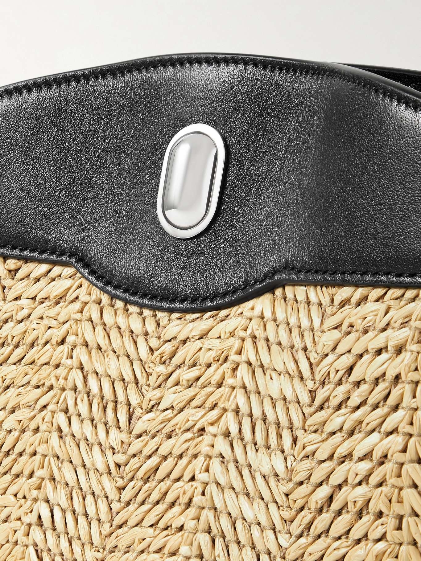 Tondo leather-trimmed raffia shoulder bag - 4