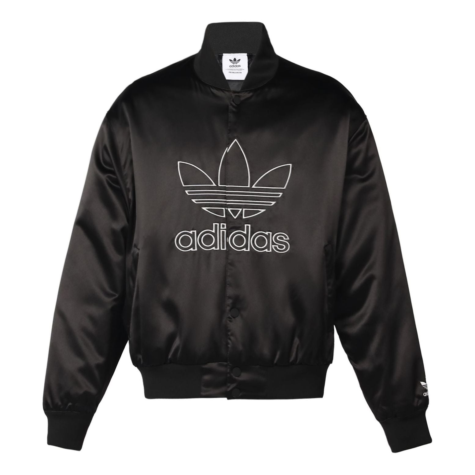 adidas Men s adidas originals Large Logo Embroidered Satin Sports Jacket Autumn Black H09165 REVERSIBLE