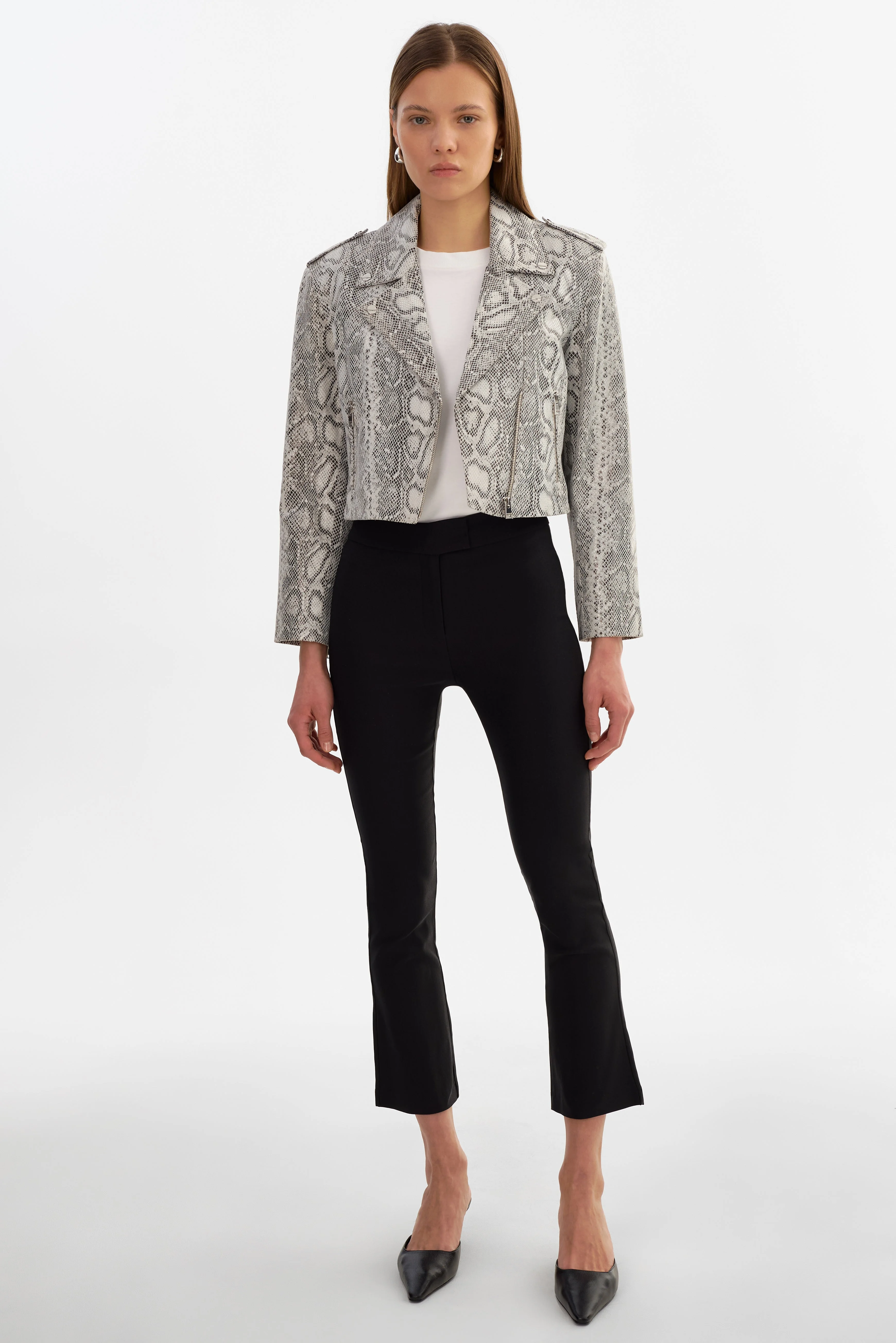 DENALDA | Cropped Leather Biker Jacket - 1