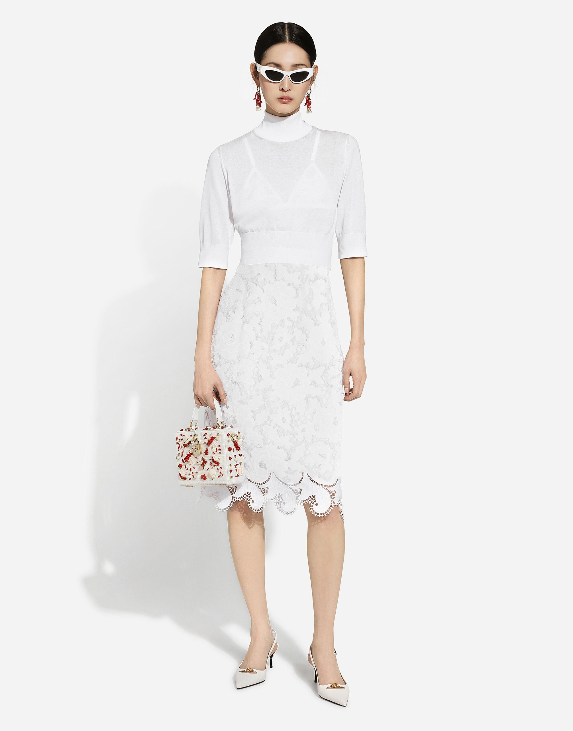 Cotton midi skirt with floral openwork detailing - 2