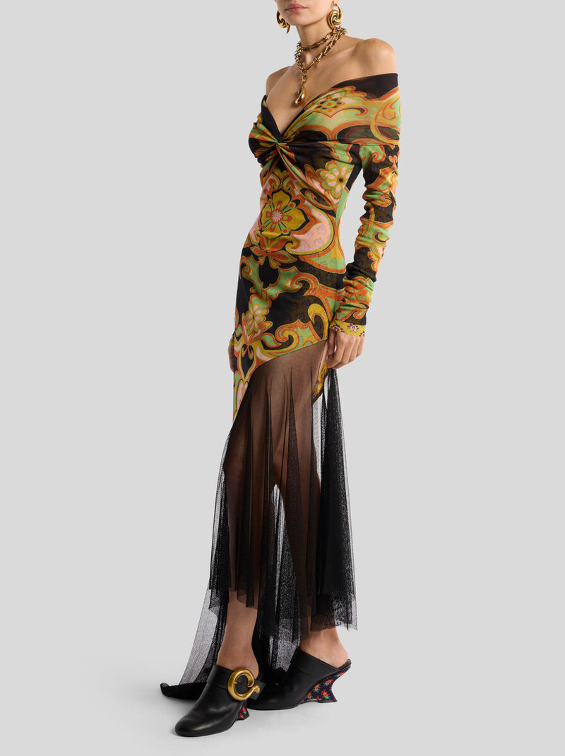 Etro ASYMMETRIC TULLE MIDI DRESS WITH PLACED FLORAL PRINT outlook