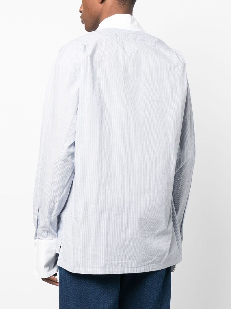 pinstripe-print collarless shirt - 4