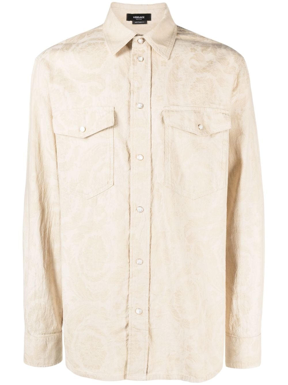 Barocco Silhouette-jacquard chambray shirt - 1