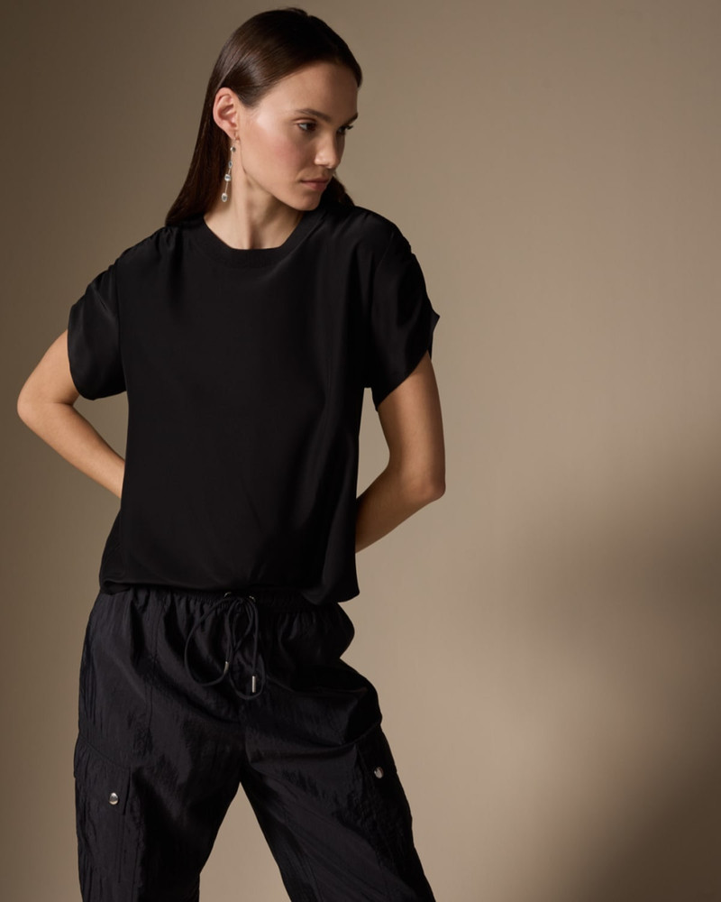 Cinq à Sept Lorainne Short Ruched-Sleeve Silk Top outlook