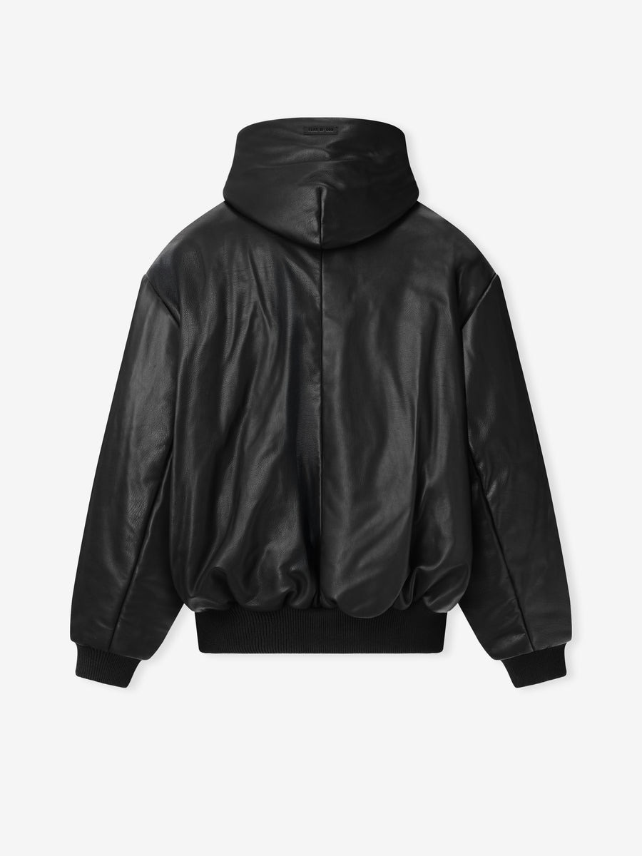 Leather Hooded Bomber Jacket - 2