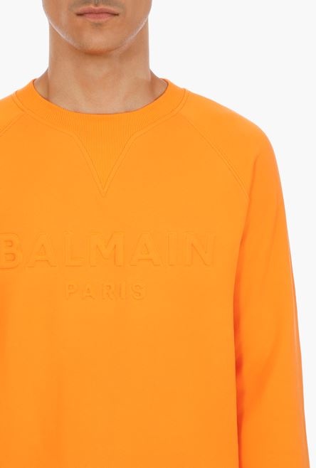 Orange cotton sweatshirt with embossed orange Balmain Paris logo - 6