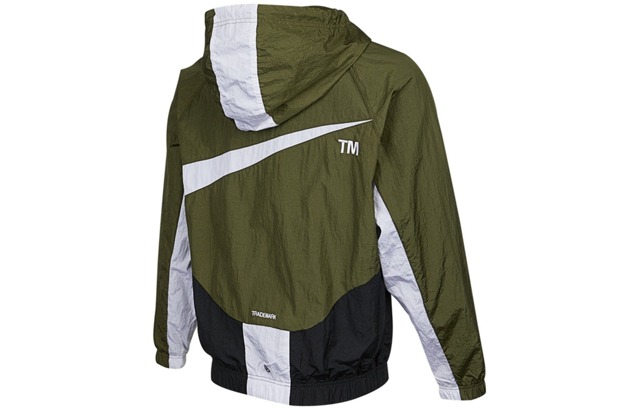 Men's Nike Sportswear Swoosh Large Logo Printing Hooded Woven Jacket Autumn Olive Green DD5968-326 - 2