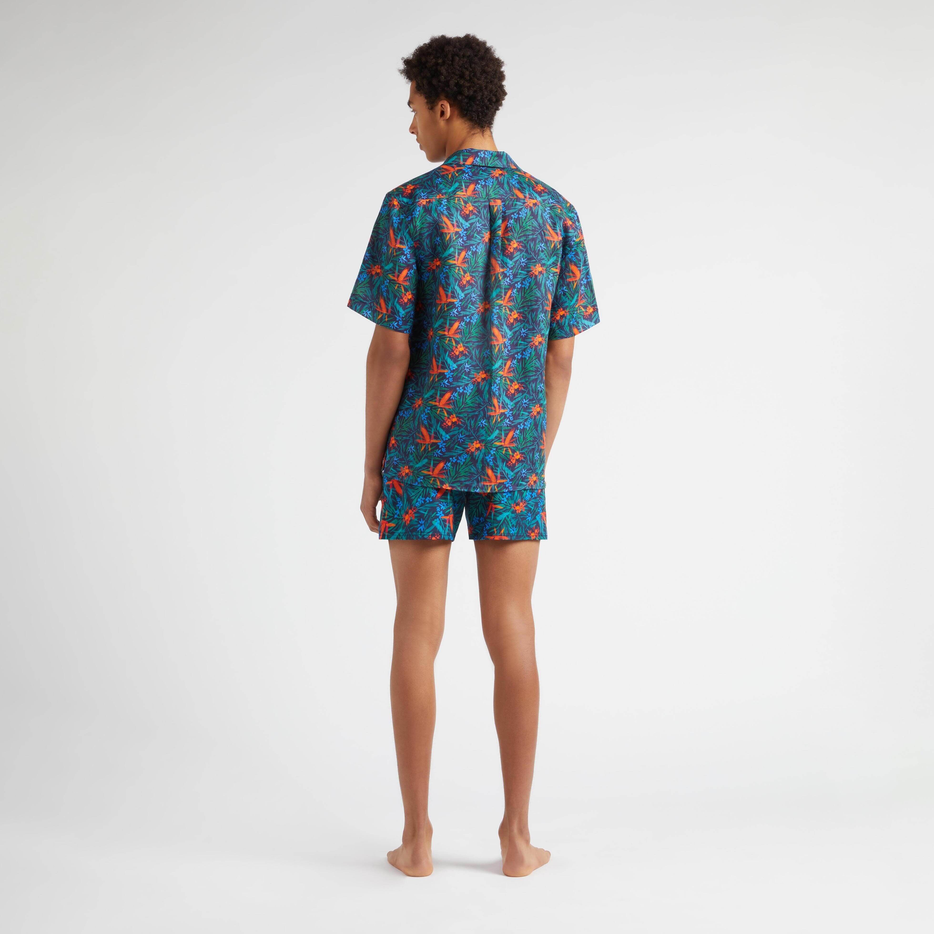 Men Linen Bowling Shirt Tropical Flowers - 4