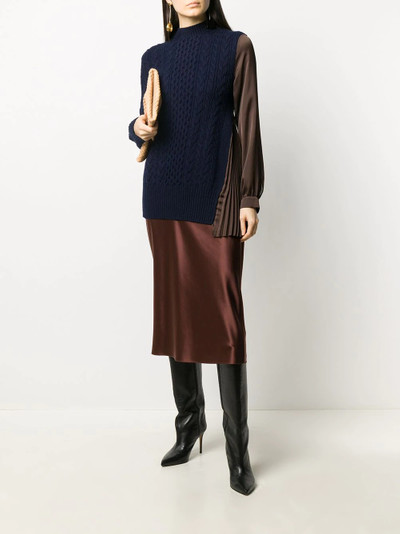 sacai satin-panelled cable-knit top outlook