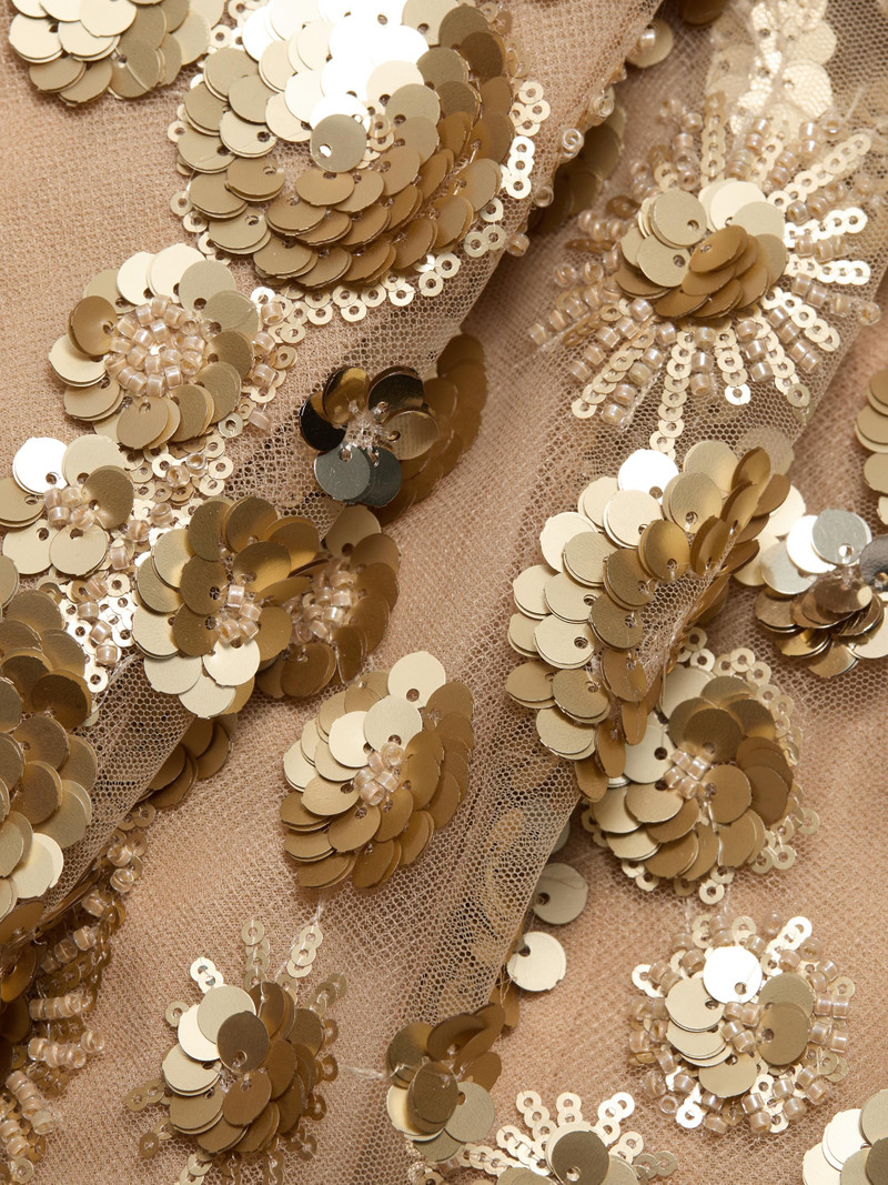 Women's Strapless Embellished Flower Column Gown - Gold 7