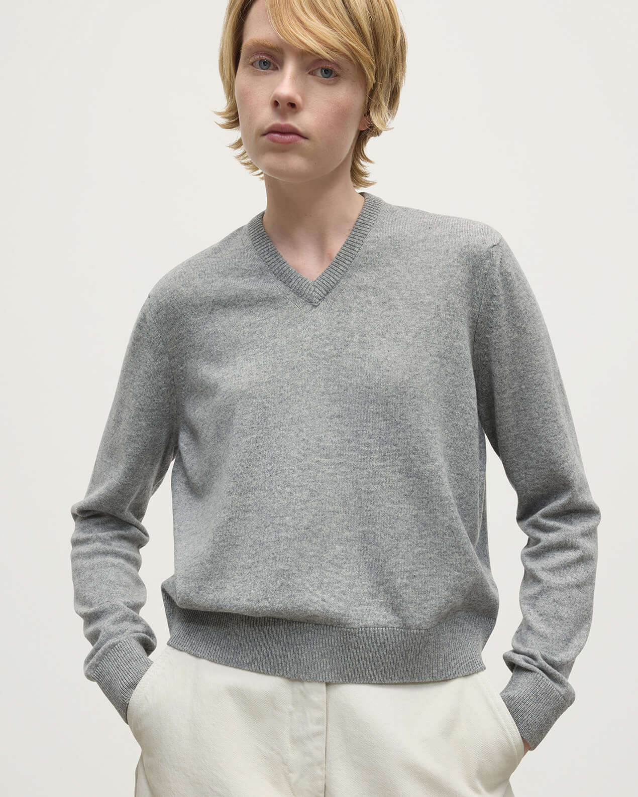 Classic Cashmere Grey V Neck Jumper - 5