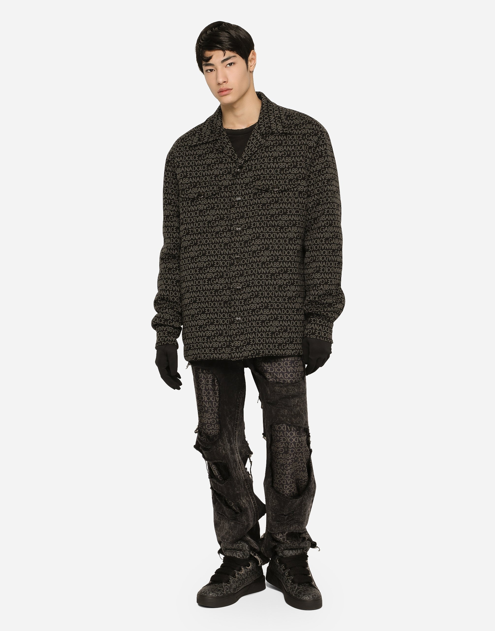 Padded cotton shirt with jacquard logo - 2