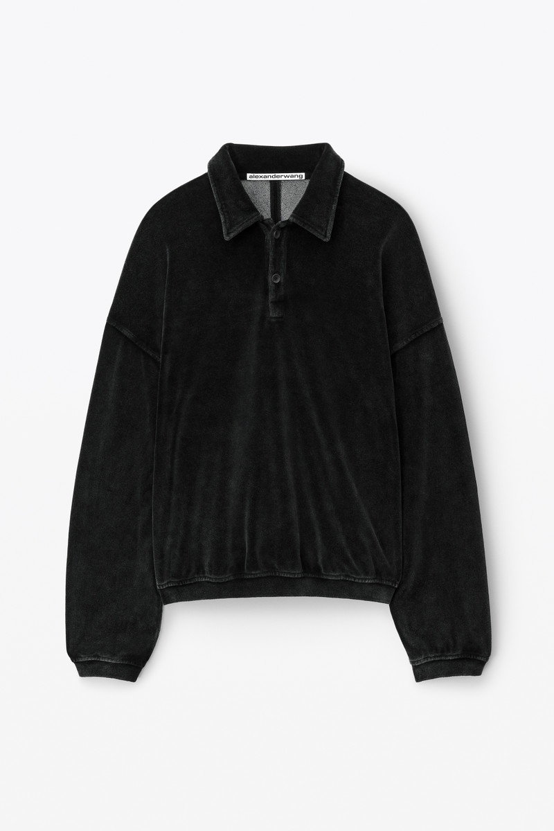 articulated polo shirt in velour with embossed logo 1