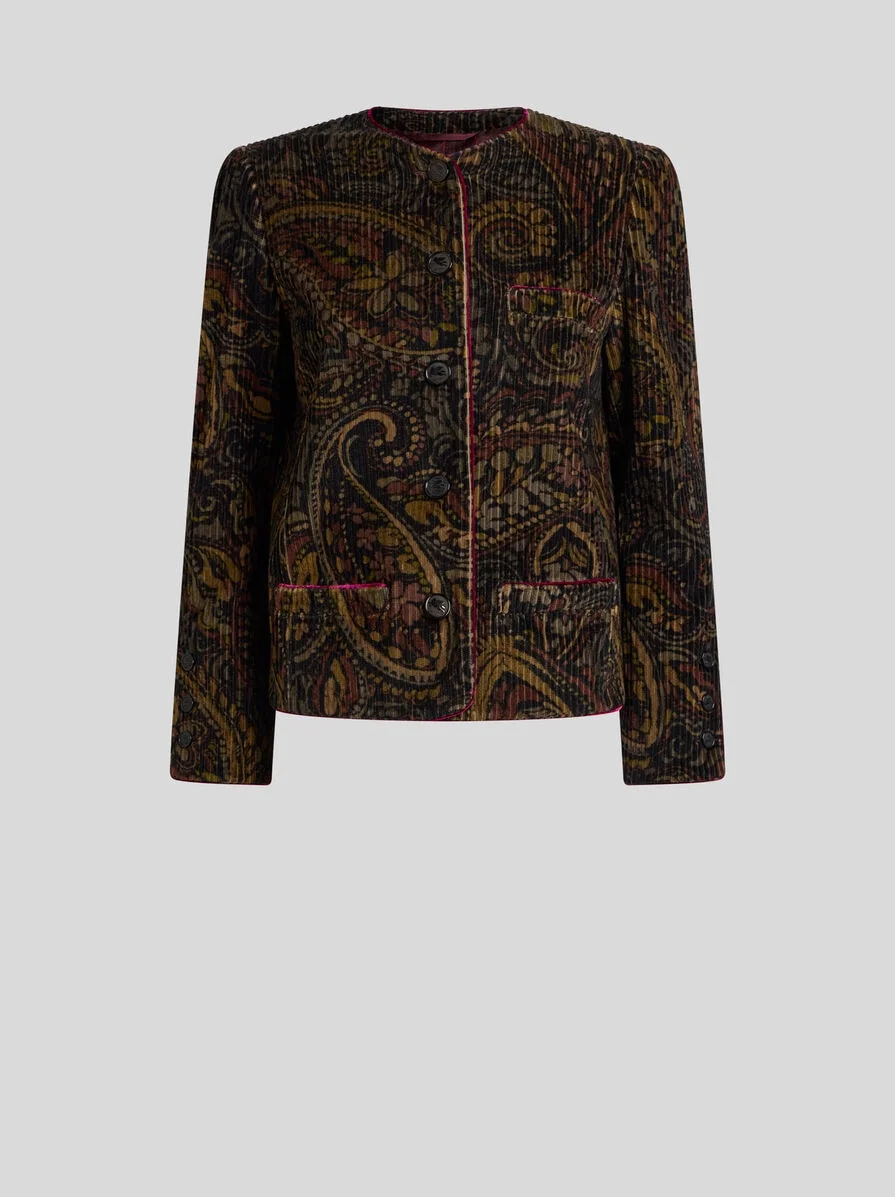COTTON CORDUROY JACKET WITH FLORAL PAISLEY OVERPRINT - 1