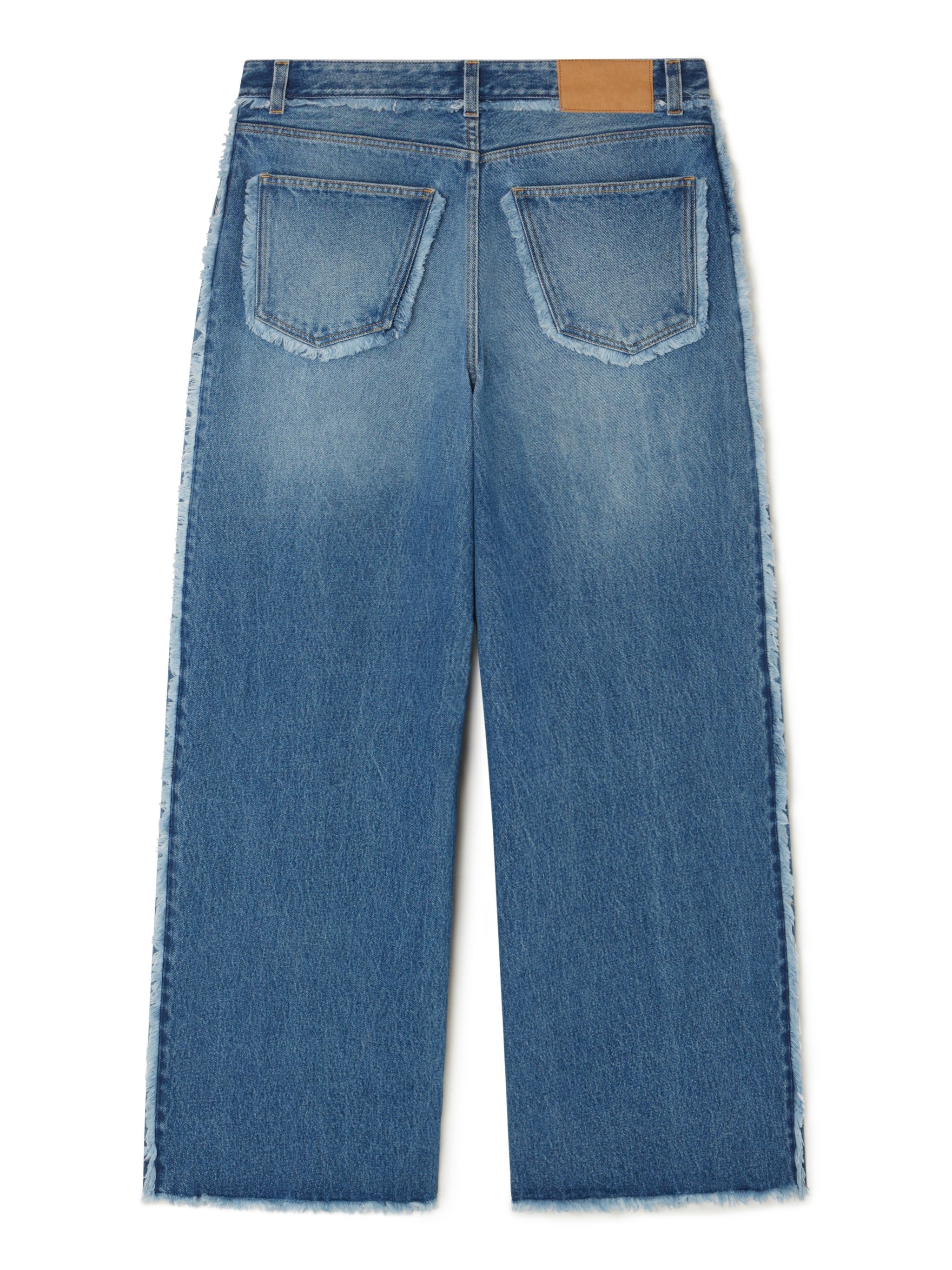 Fringed Wide Leg Denim Pants - 3