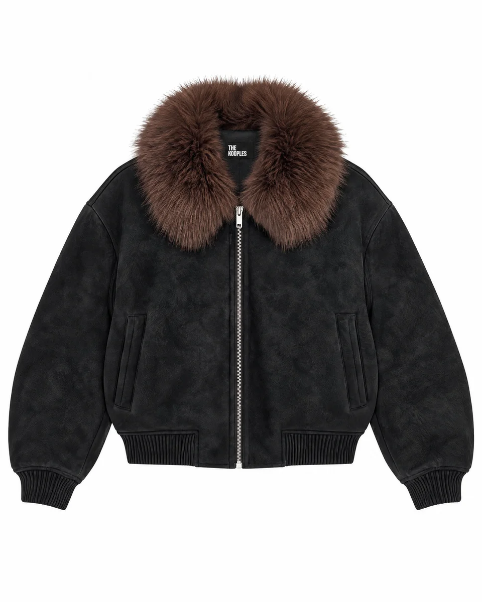 BLACK JACKET WITH FAUX FUR COLLAR - 1