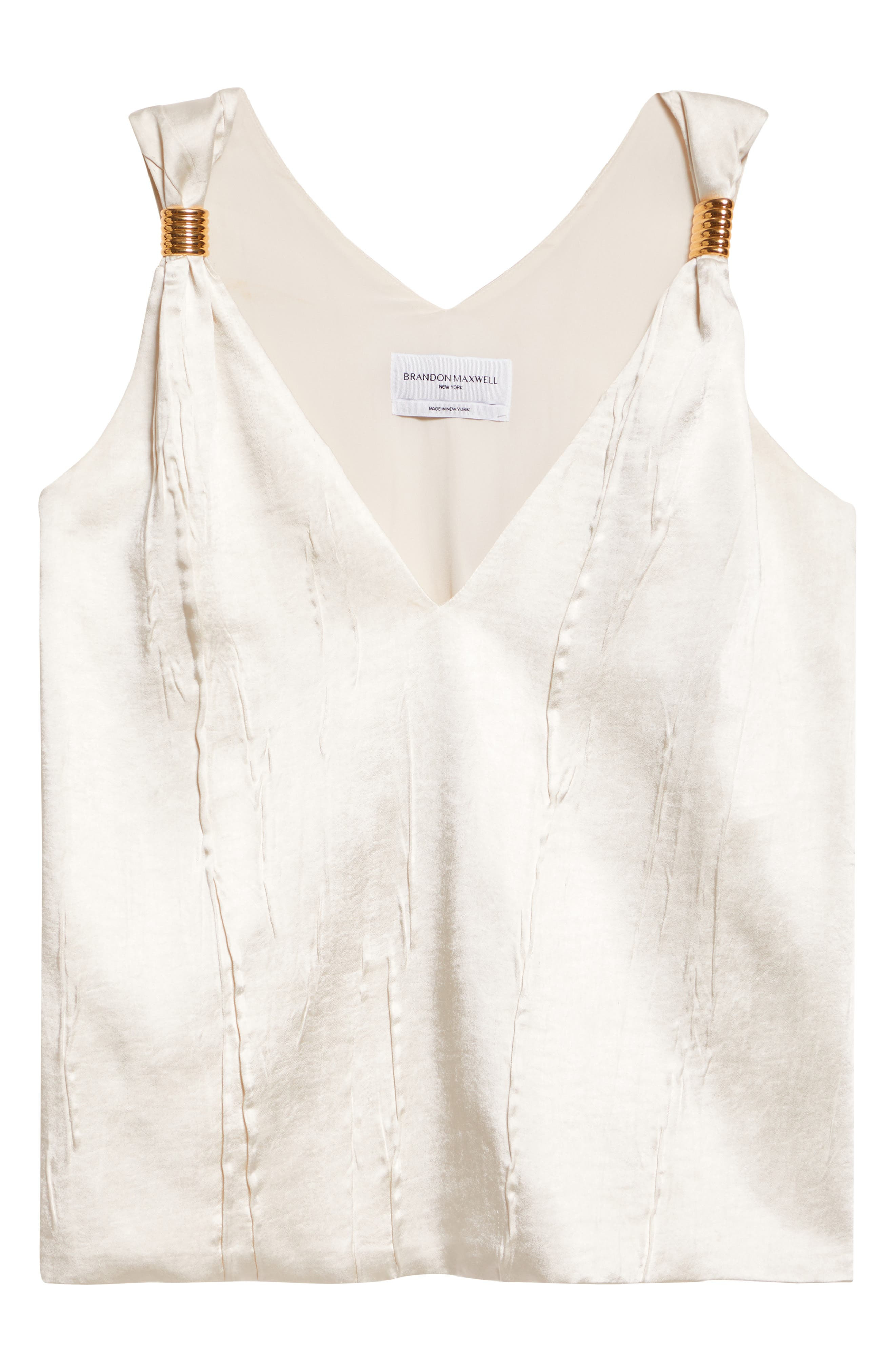 Brandon Maxwell The Drew Deep V-Neck Satin Tank in Ivory at Nordstrom - 6