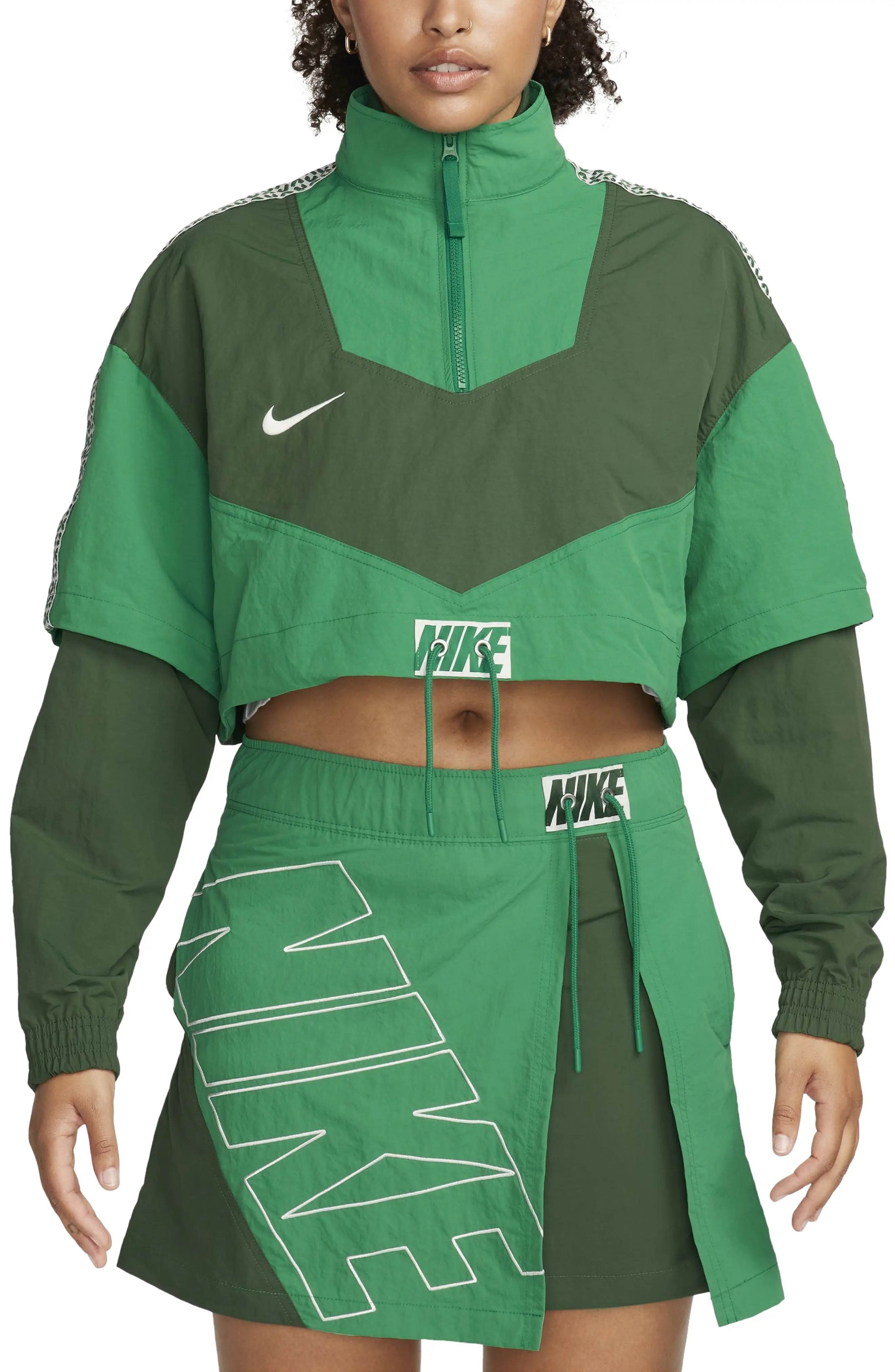 Sportswear Water Repellent Crop Tracksuit Jacket in Fir/Malachite/Sail - 1