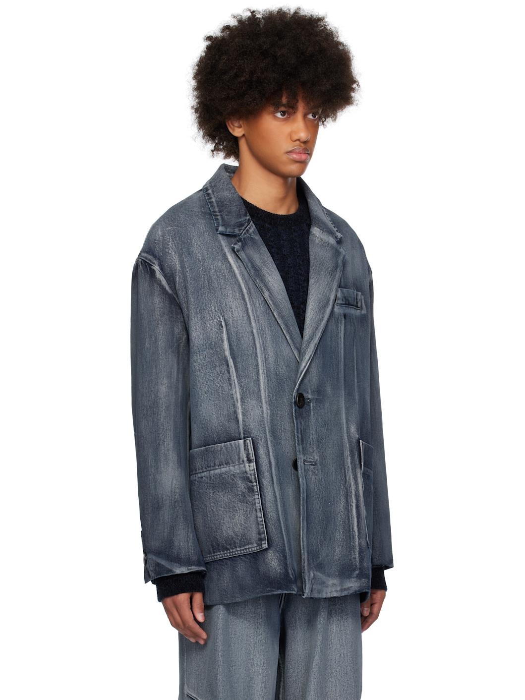 Blue Painted Single Denim Blazer - 2