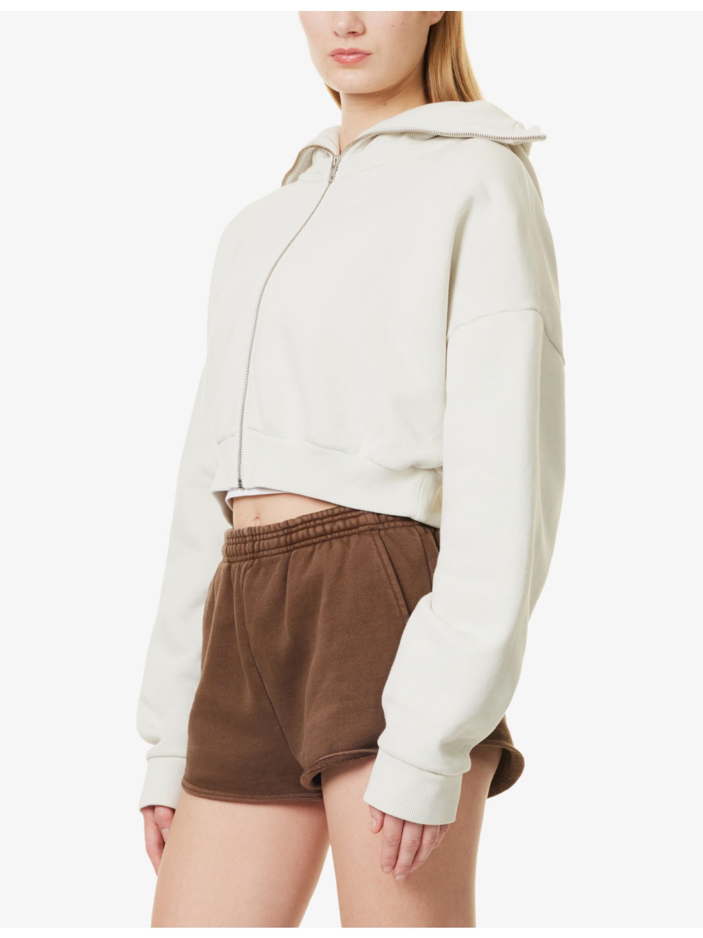 Cropped Dropped-Shoulders Cotton-Jersey Hoody - 3