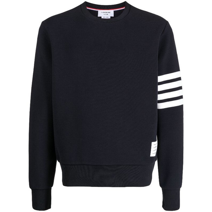 Thom Browne Men's Navy 4-Bar Stripe Sleeve Sweatshirt - 5
