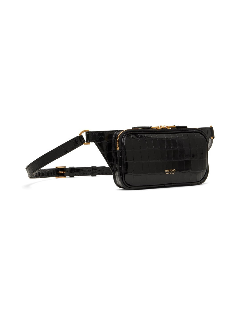 TOM FORD Black Glossy Printed Croc Small Zip Belt Bag outlook