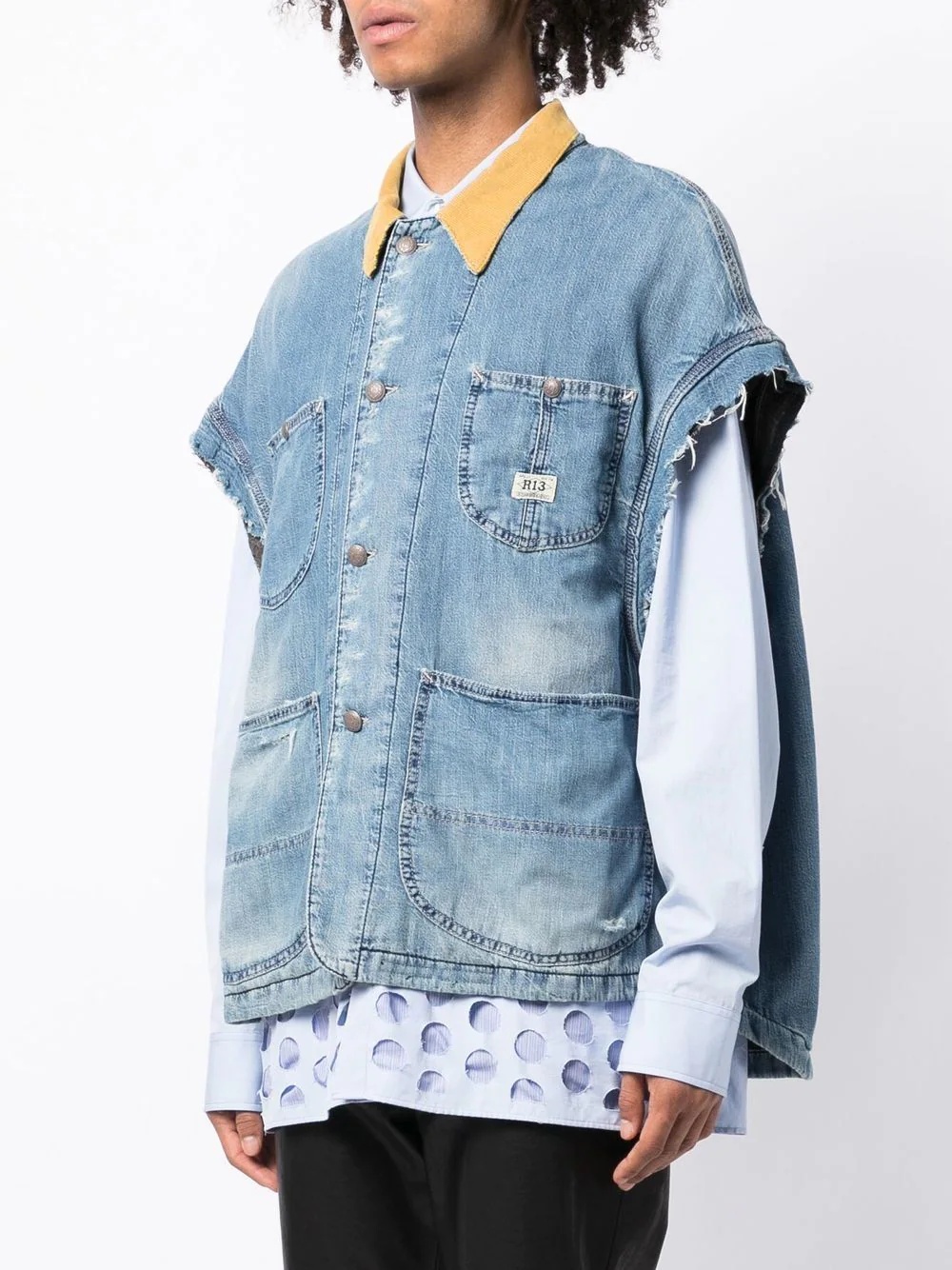 raw-edge denim vest - 3