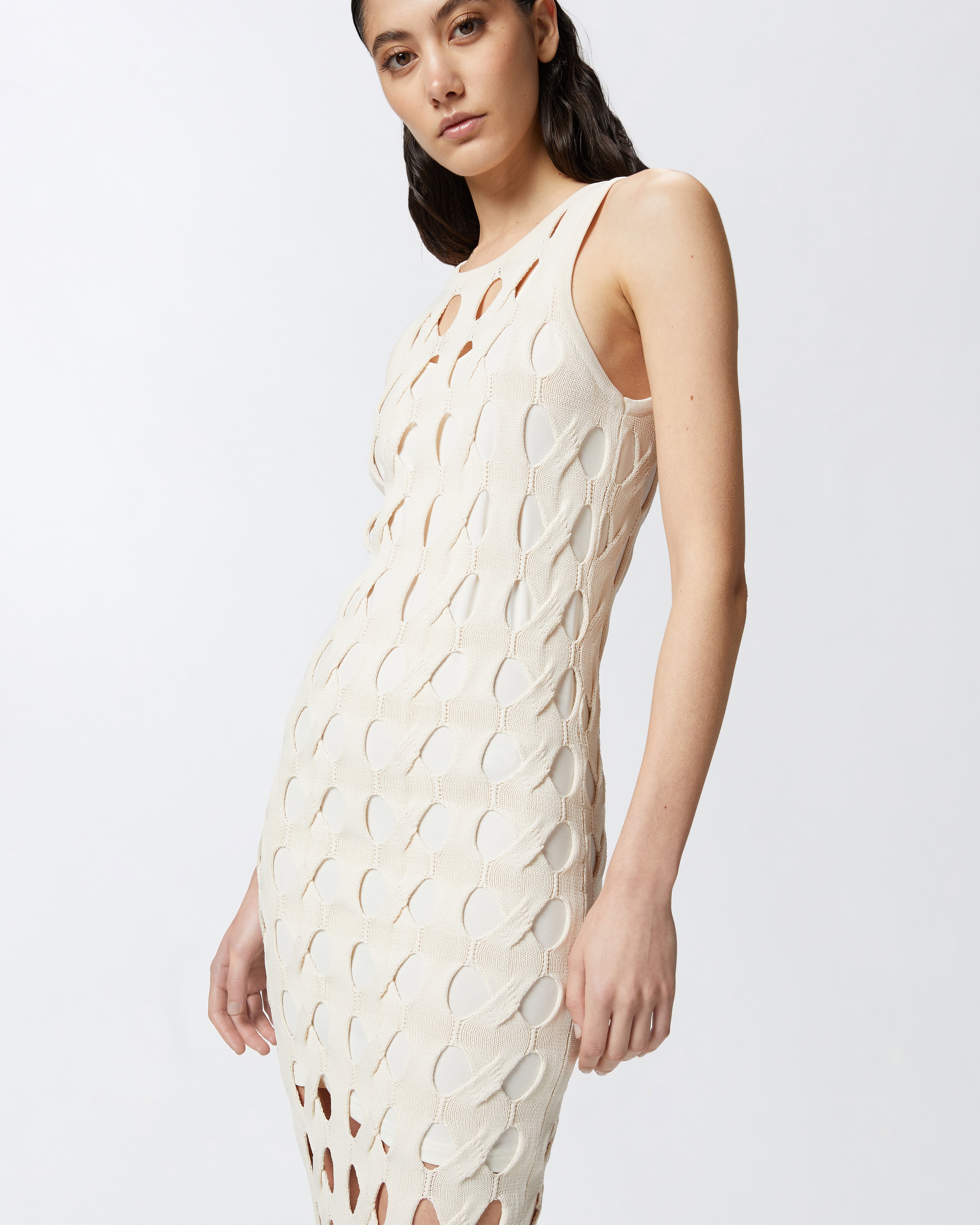 PERFORATED KNIT MIDI DRESS - 5