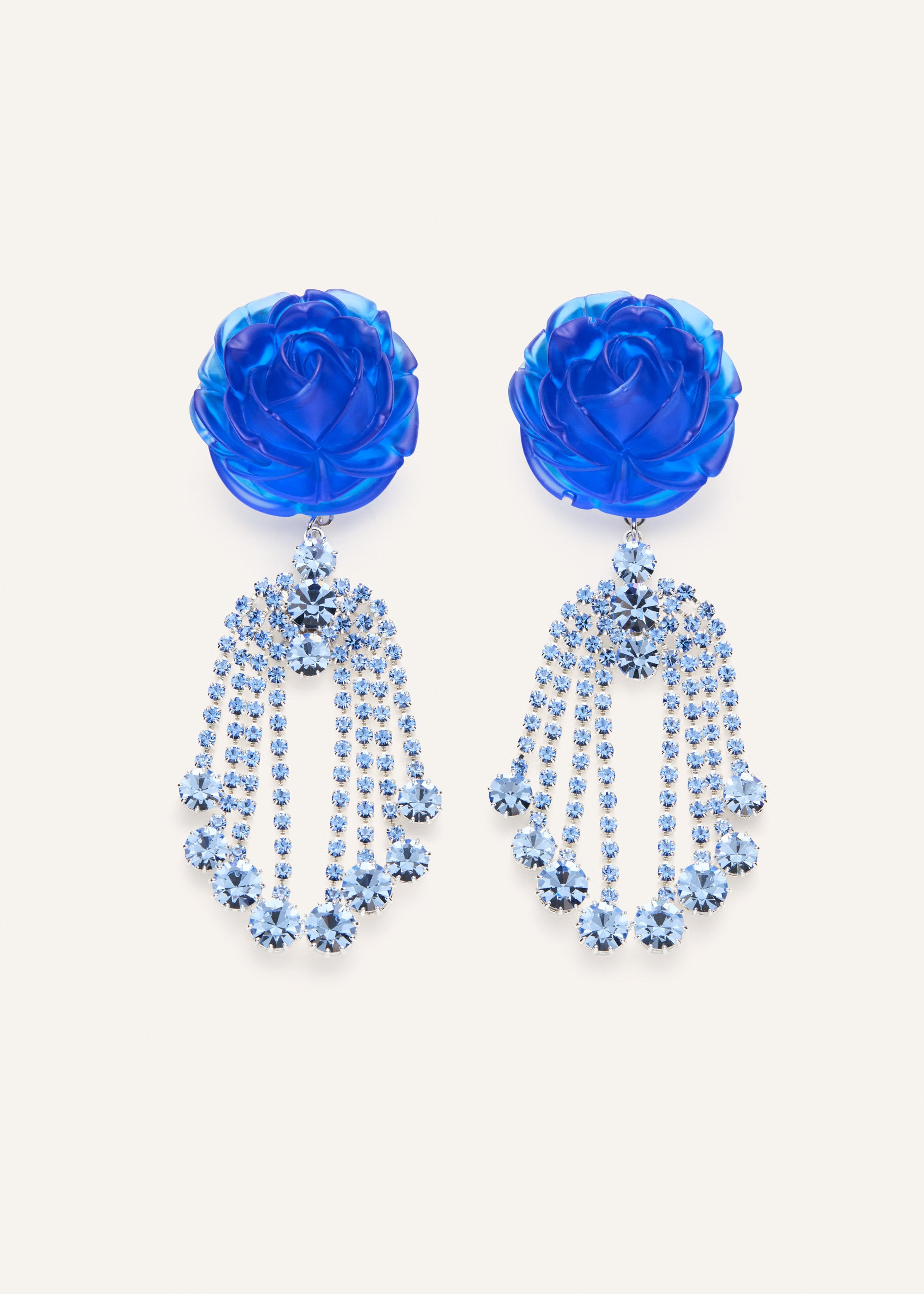 Blue rose and crystal chandelier earrings - 1