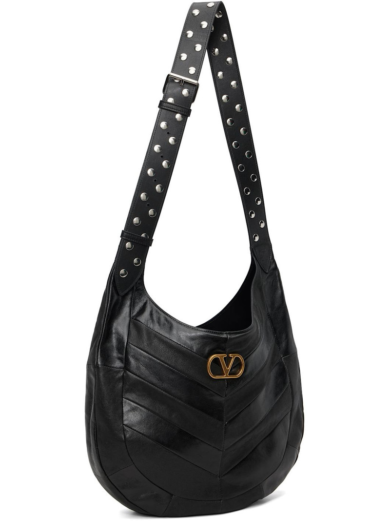 Valentino Black Boho Nappa Leather Chevron Pattern Bag outlook