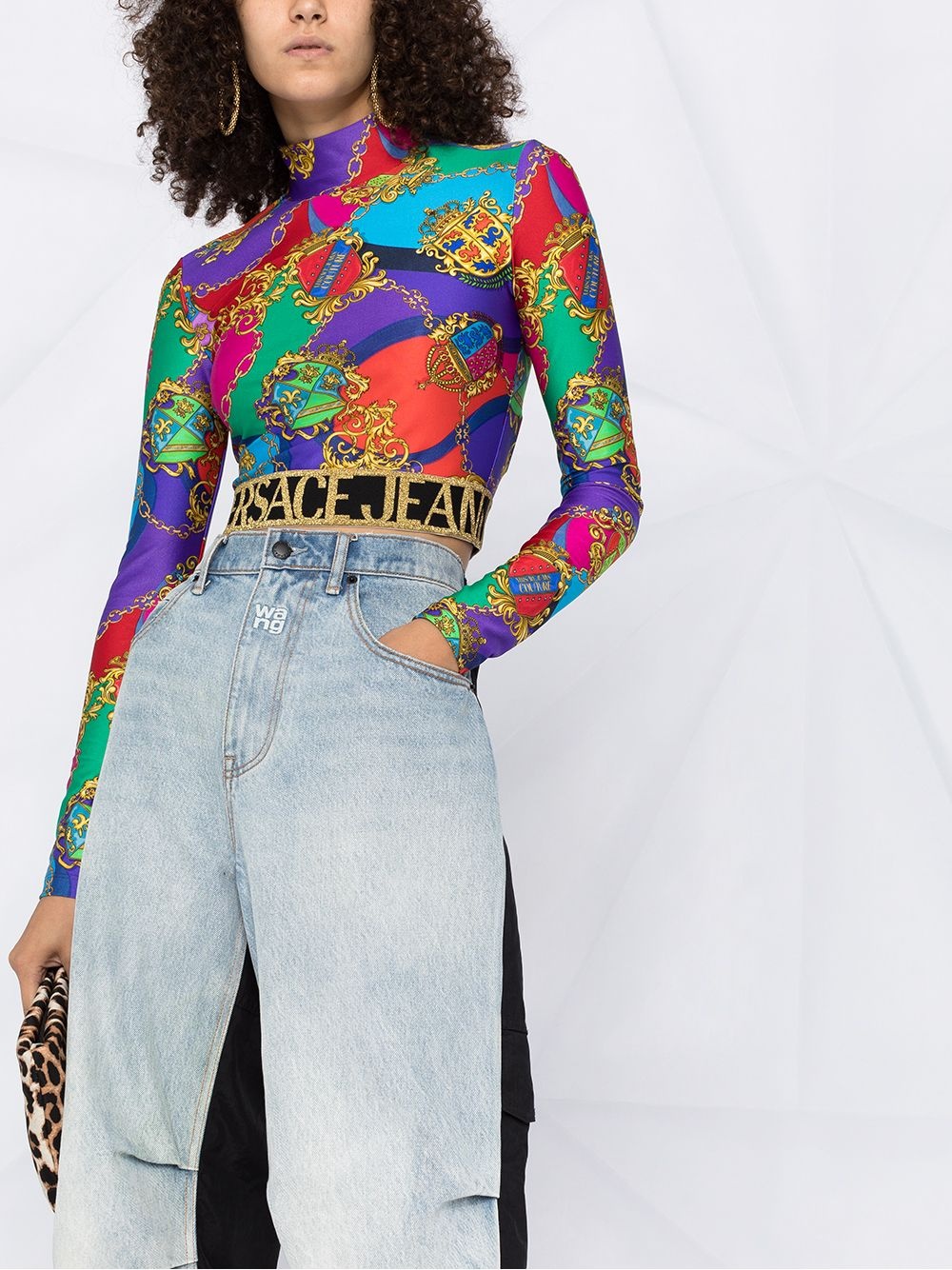 cropped baroque-print T-shirt - 5