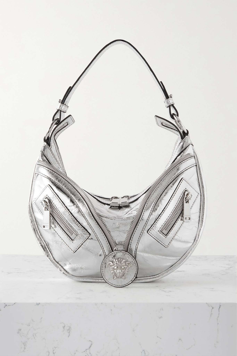 Repeat small zip-detailed mirrored cracked-leather shoulder bag 1