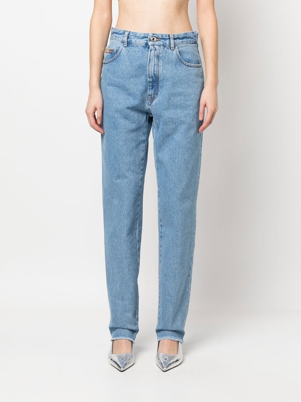crystal-embellished detail straight jeans - 3
