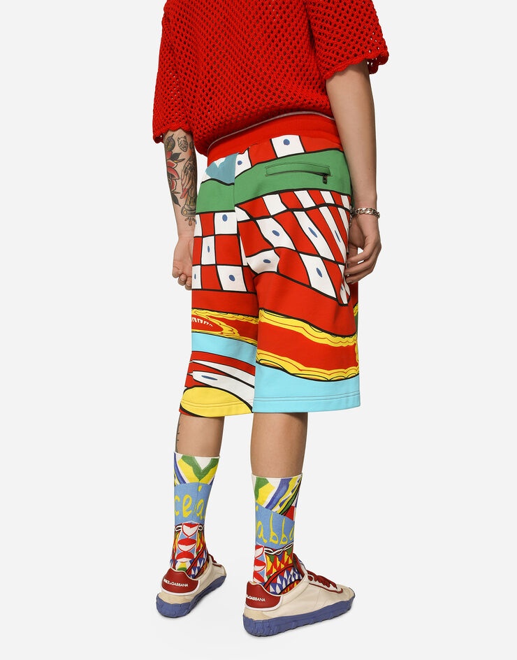 Jersey jogging shorts with carretto print - 4