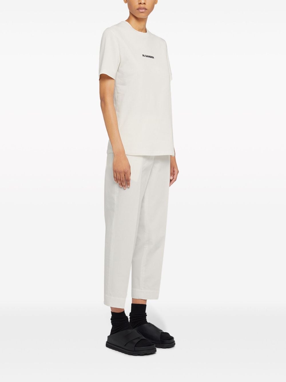 drawstring-waistband cotton trousers - 3