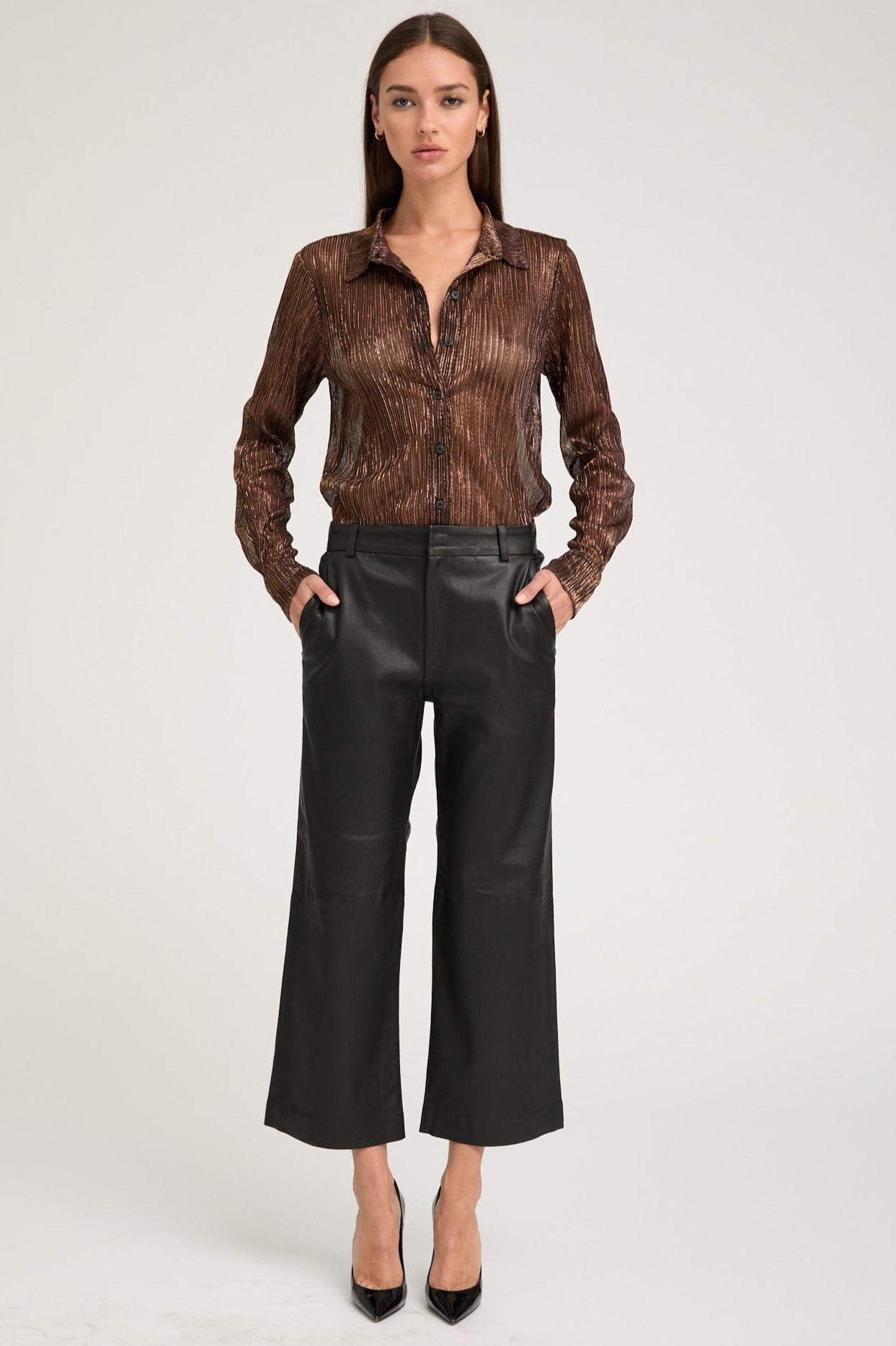 METALLIC BRONZE FITTED BUTTON DOWN - 3