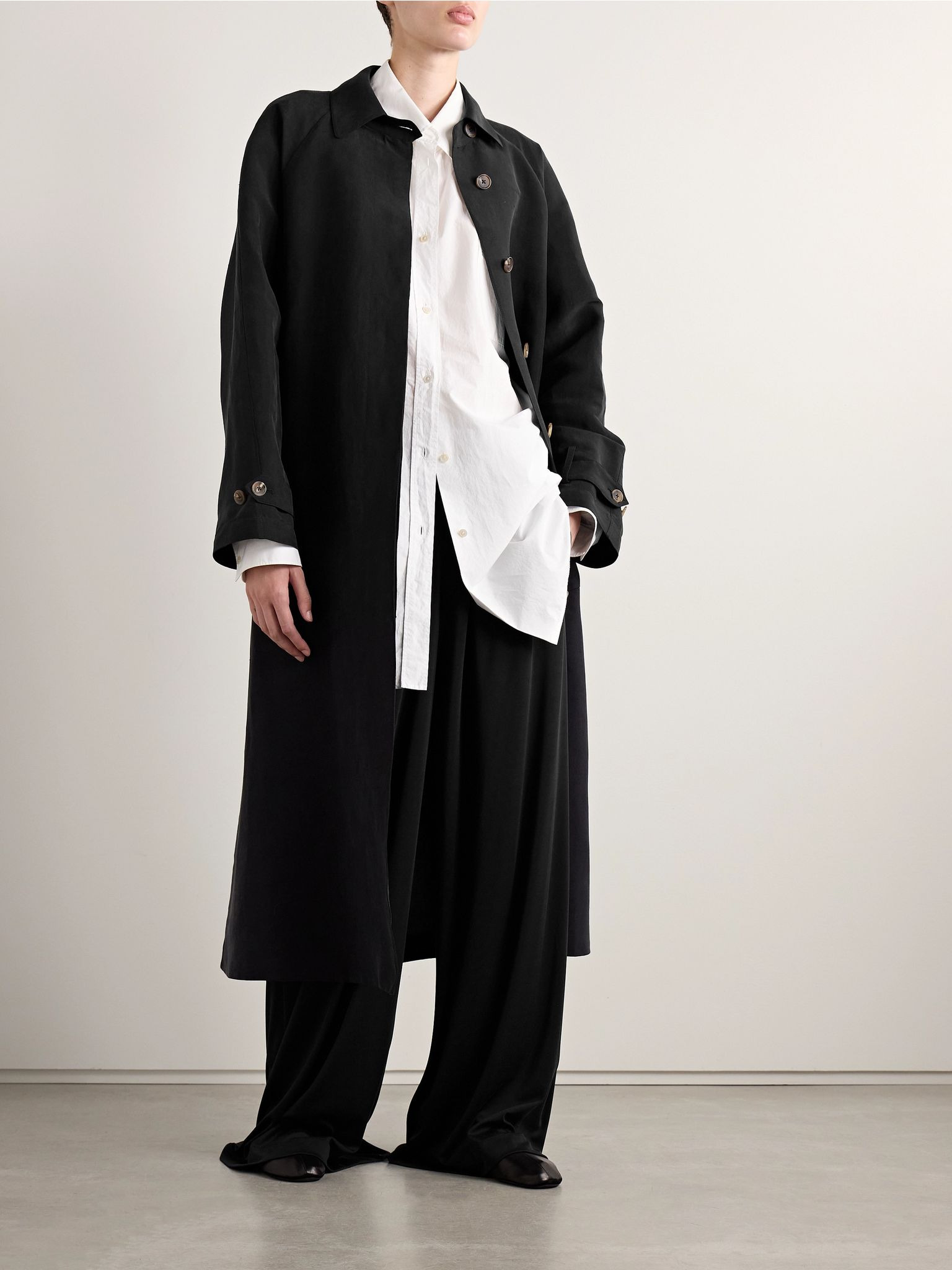 Ryo belted silk trench coat Black - 2