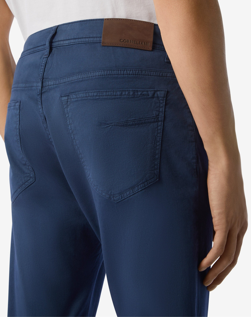 Navy blue stretch gabardine 5-pocket trousers 5