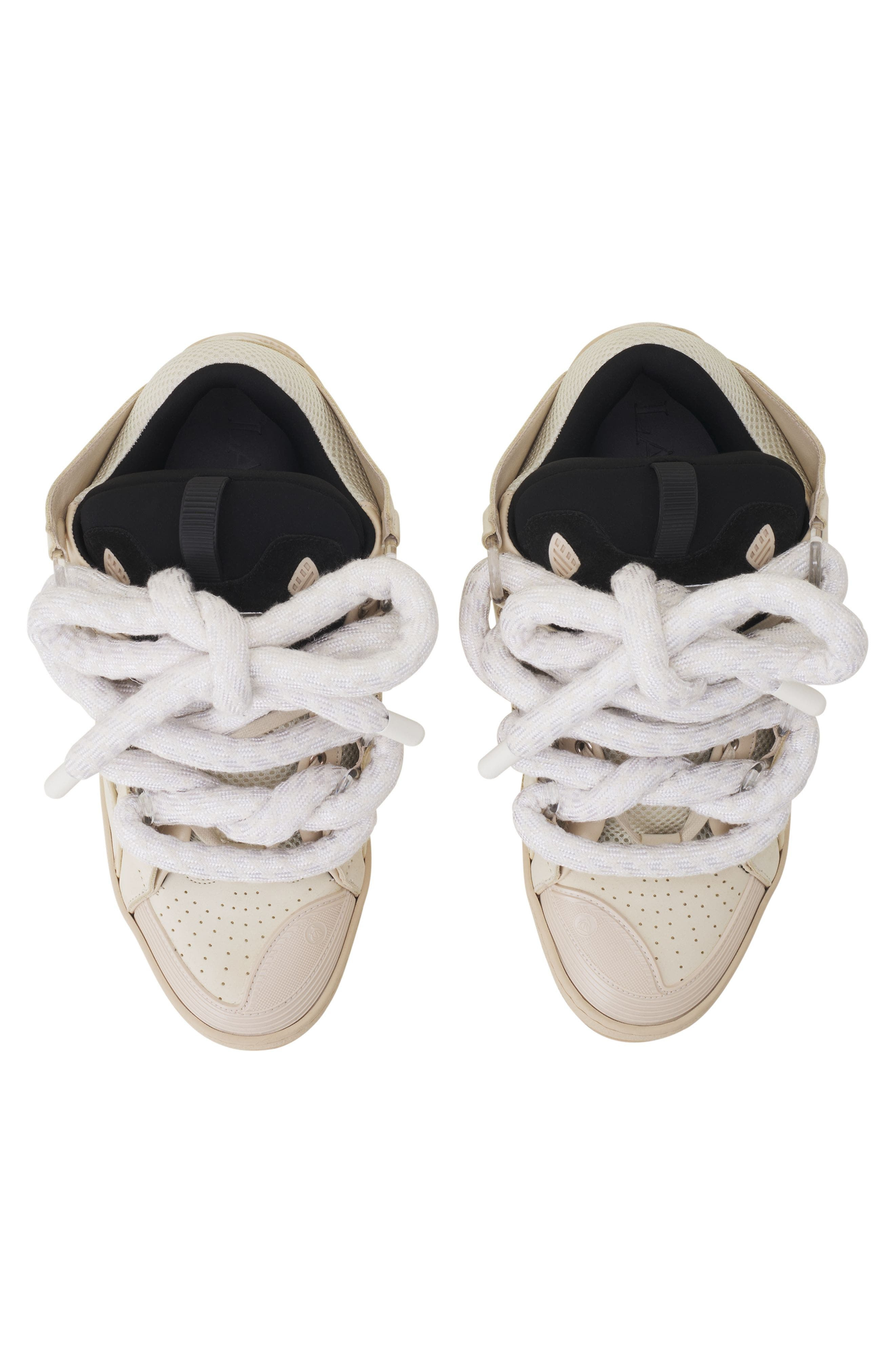 Lanvin Curb Sneakers In Leather With Snake Laces in Beige/black at Nordstrom - 4