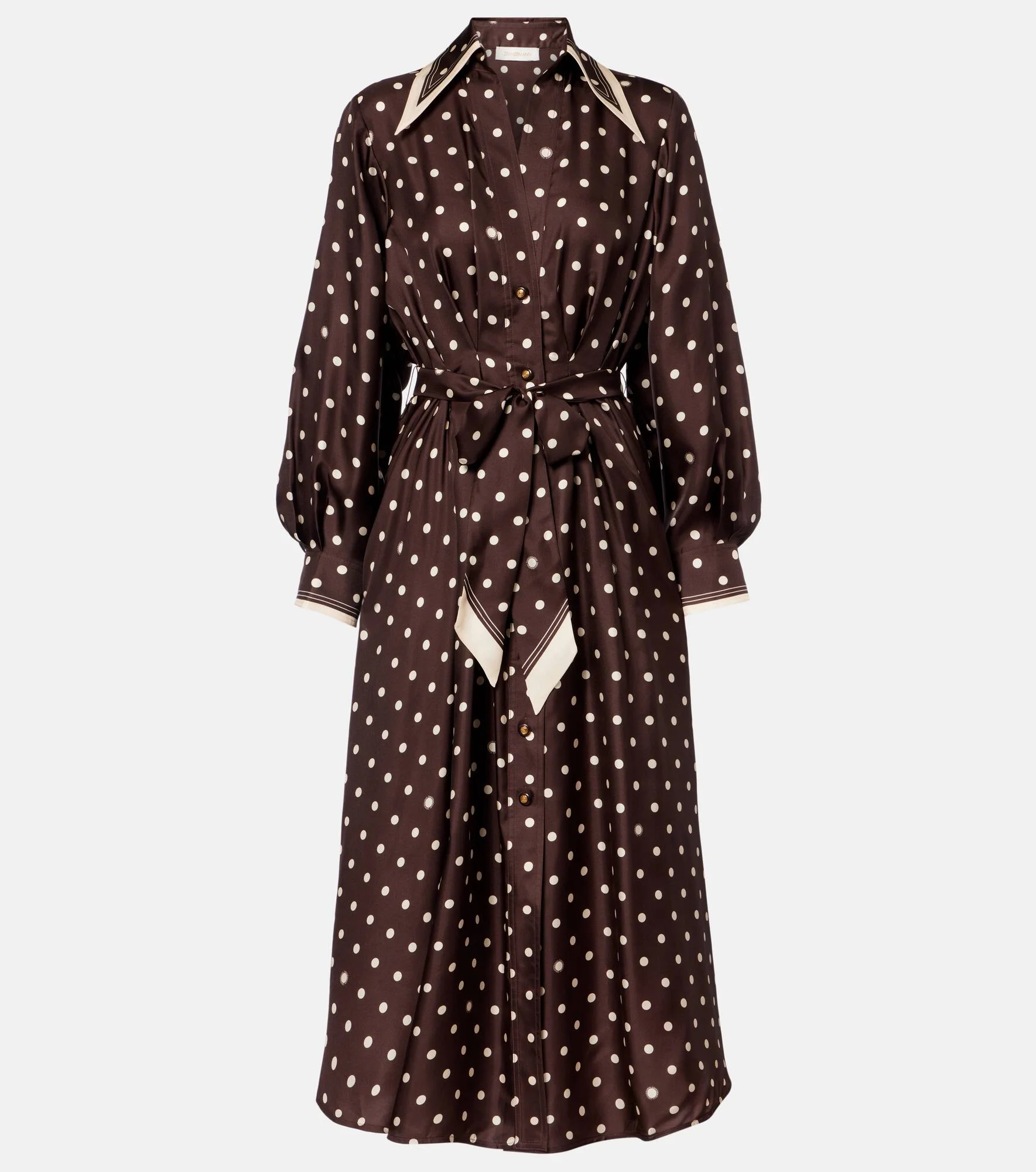 Polka-dot belted silk shirt dress - 1