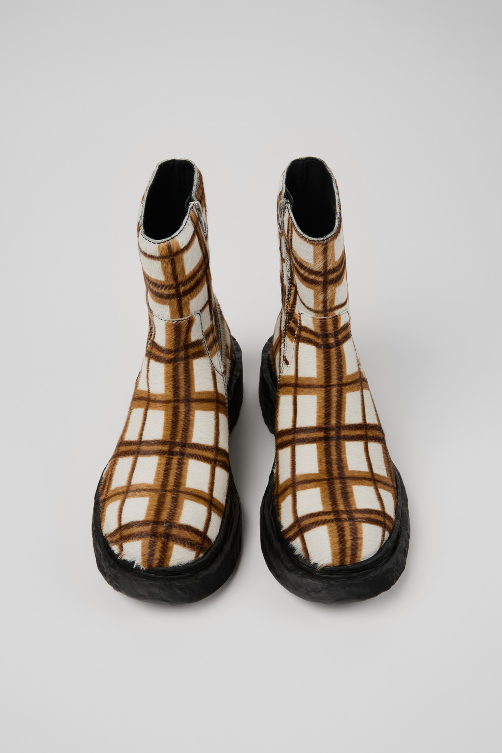 Cream-brown tartan hair-on-leather boots - 4