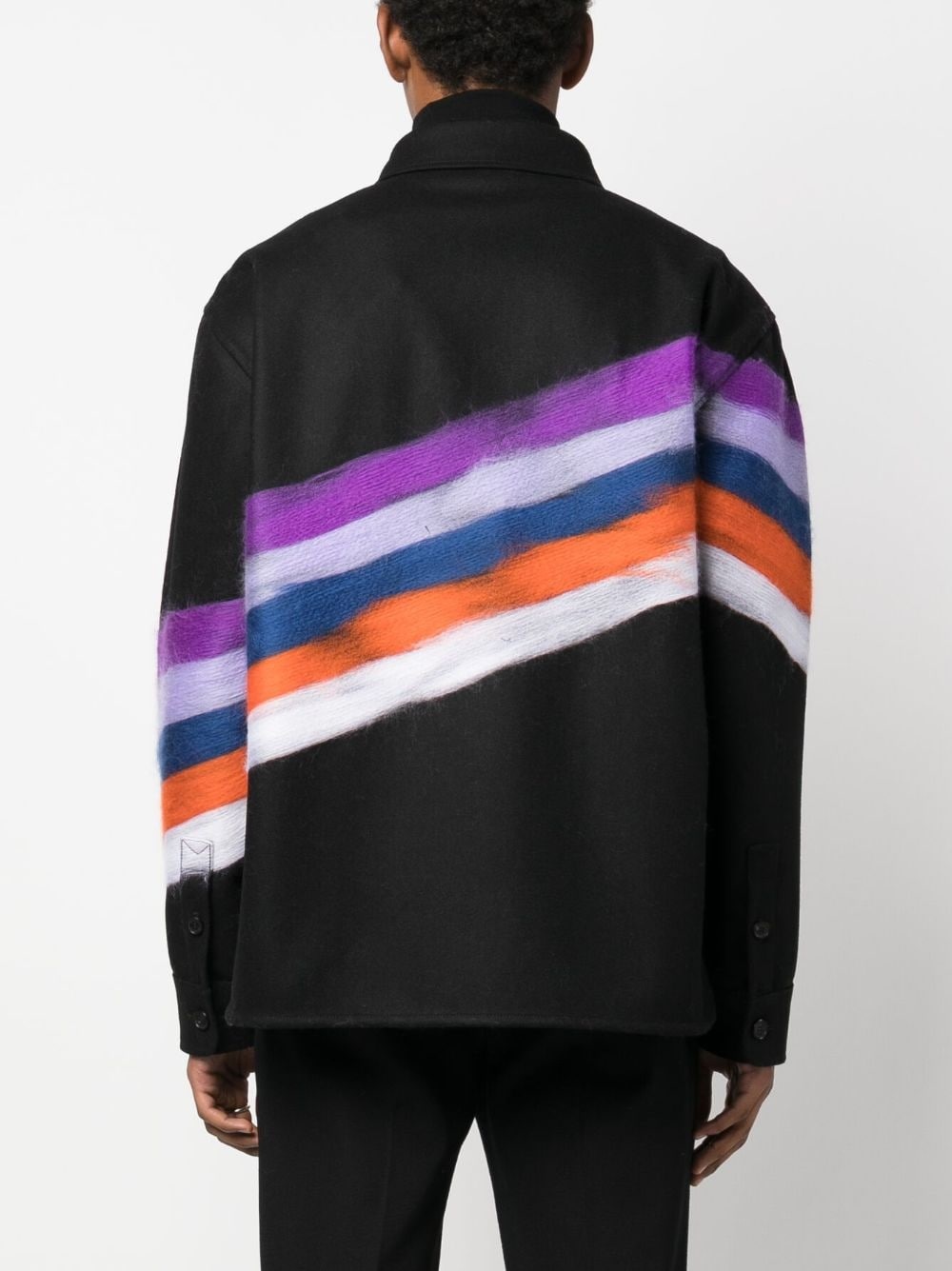 brushed-effect striped shirt jacket - 4