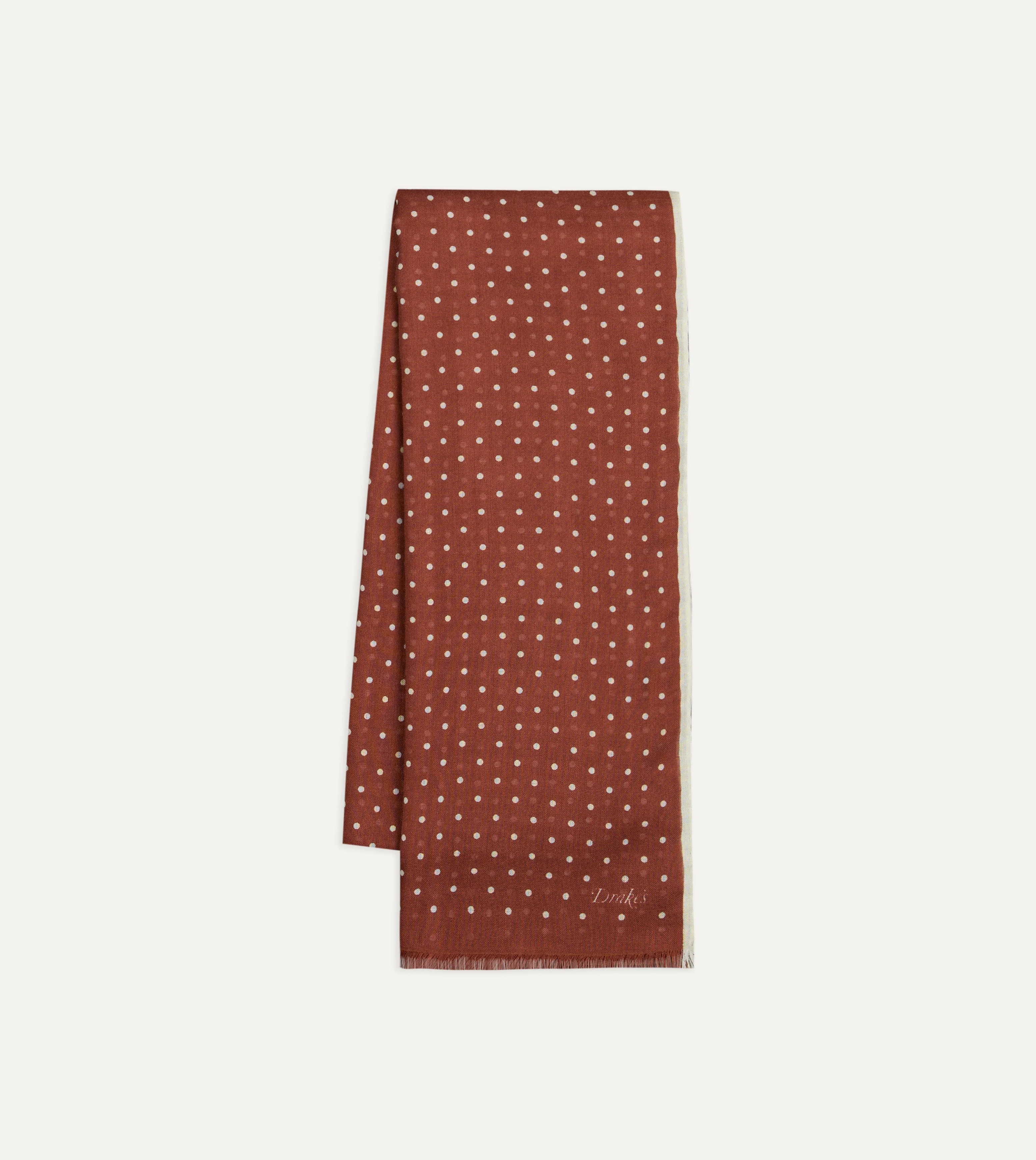 Burgundy Polka Dot Print Shoestring Wool-Silk Scarf - 1